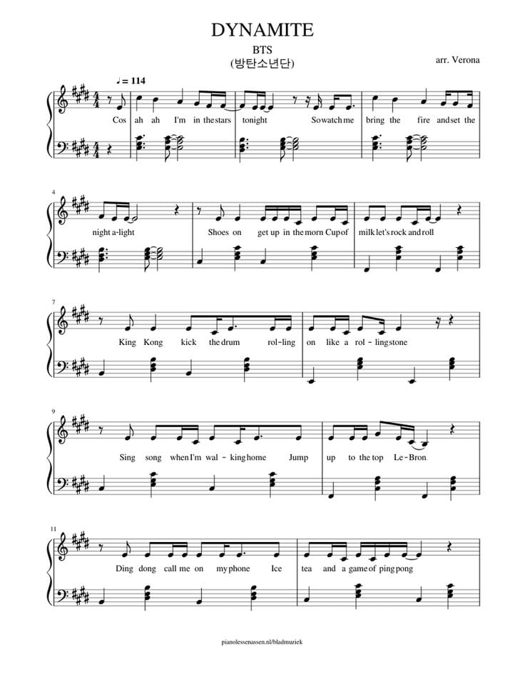 Download And Print In PDF Or MIDI Free Sheet Music For Dynamite By BTS Arranged By Veeroonaa For Piano Solo Sheet Music Piano Sheet Music Clarinet Music