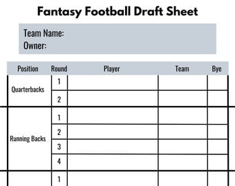 Fantasy Football Draft Sheets Printable Free