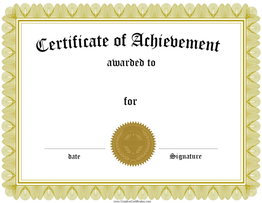 Free Customizable Printable Certificates Of Achievement For Free Printable Certificate O Blank Certificate Template Awards Certificates Template Award Template