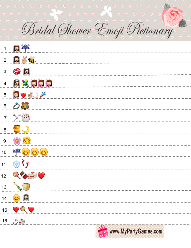 Emoji Bridal Shower Game Free Printable