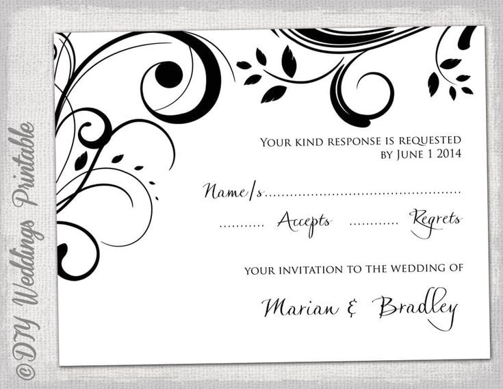 Free Printable Rsvp Cards Rsvp Template Diy Black And White Scroll Rsvp Wedding Cards Wedding Rsvp Postcard Wedding Response Cards