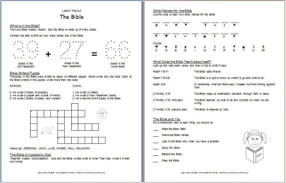 Learn About The BIble Free Printable Worksheets For Kids