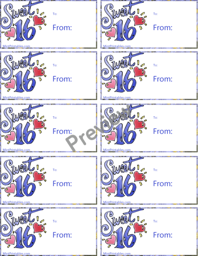 Printable Sweet 16 Birthday Present Tag