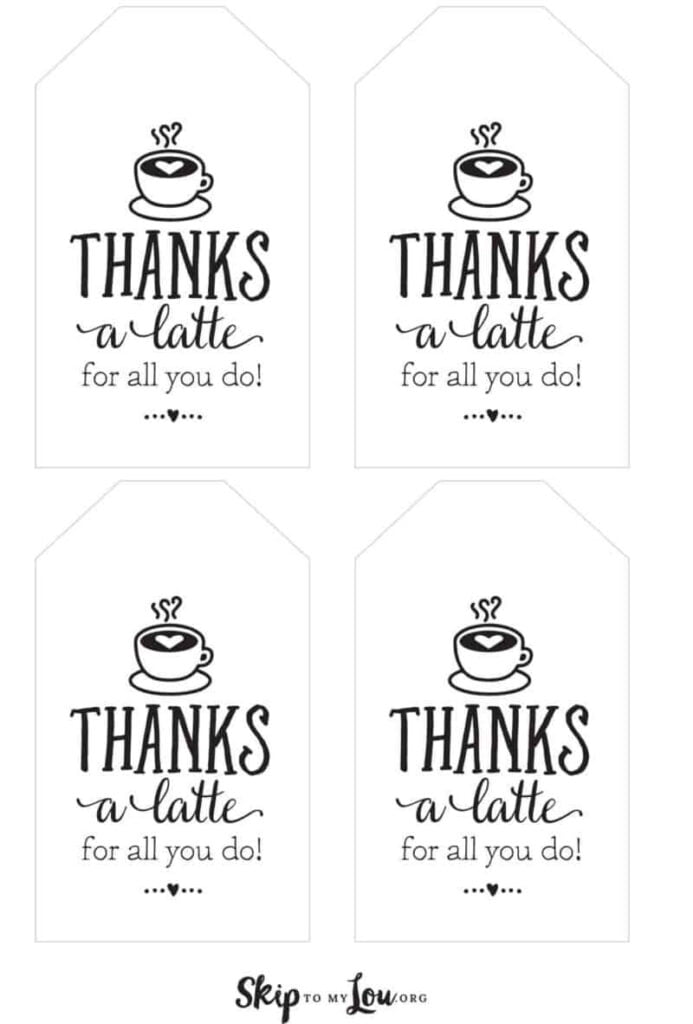 Thanks A Latte FREE Printable Gift Tags Thanks A Latte Free Printable Gift Tags Free Printable Gifts