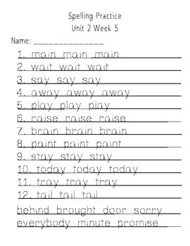 2nd Grade Pearson Reading Street Spelling Word Handwriting Practice Sheets