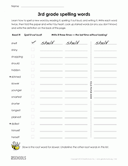 3rd Grade Word Lists Worksheets Word Lists And Activities GreatSchools