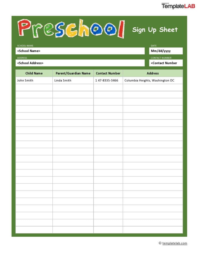 Free Editable Sign In Sheets For Preschool