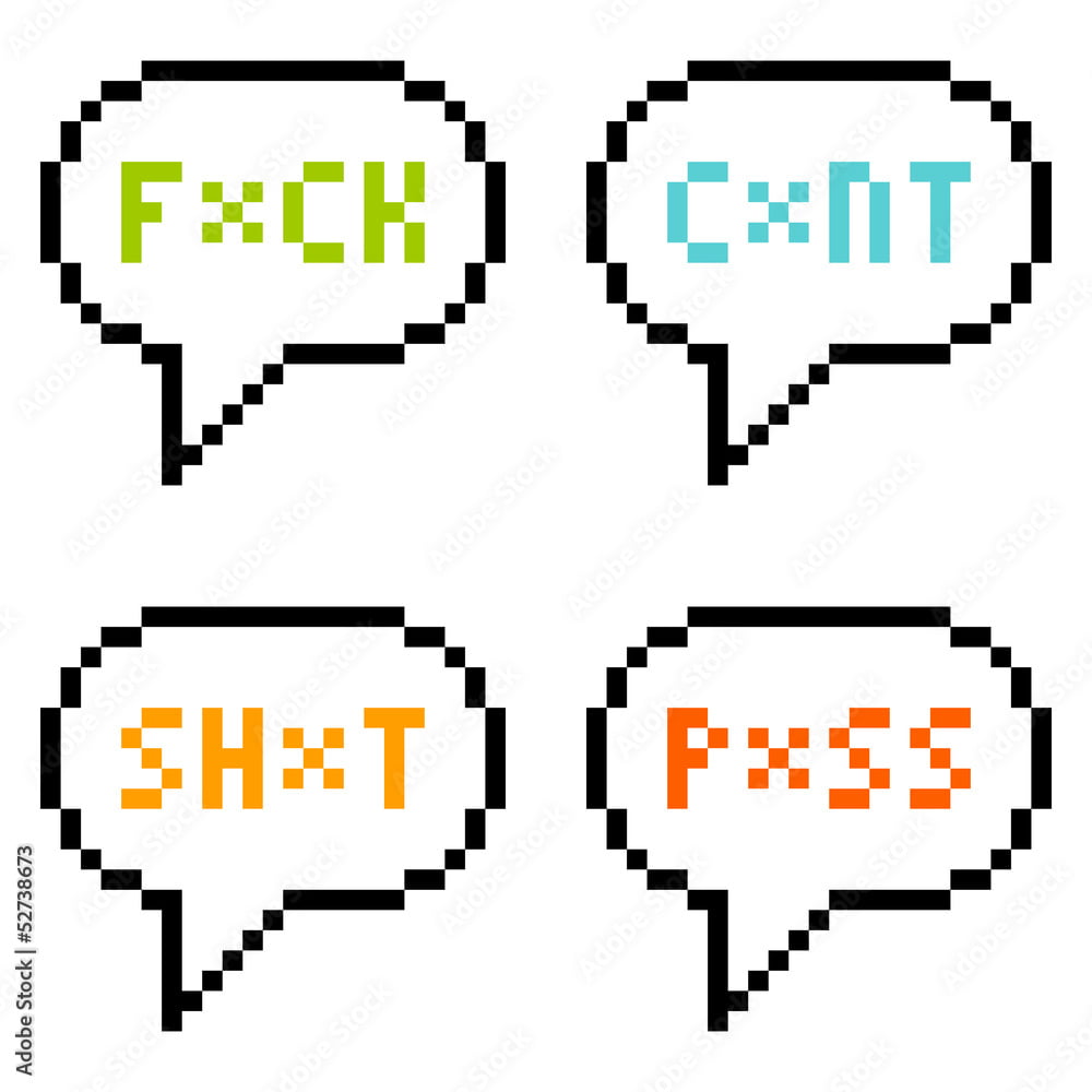 8 bit Pixel 4 Letter Swear Words In Speech Bubbles Isolate On Wh Stock Vector Adobe Stock