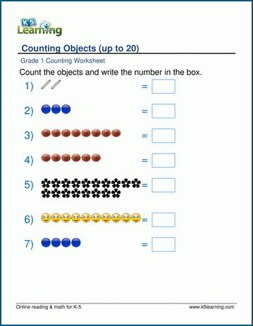 Counting With Pictures Worksheets For Grade 1 K5 Learning