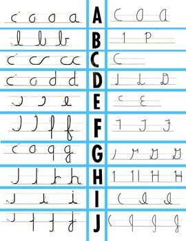 Cursive HWT Handwriting Without Tears Reference Sheets Charts Step By