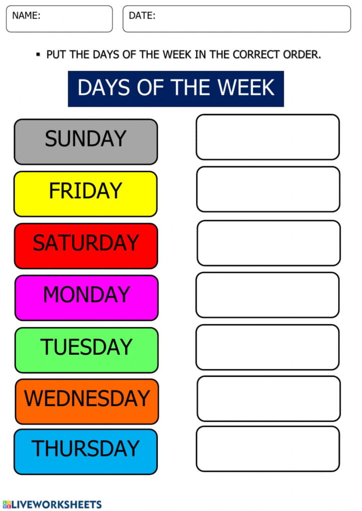 Days Of The Week Worksheets Pdf