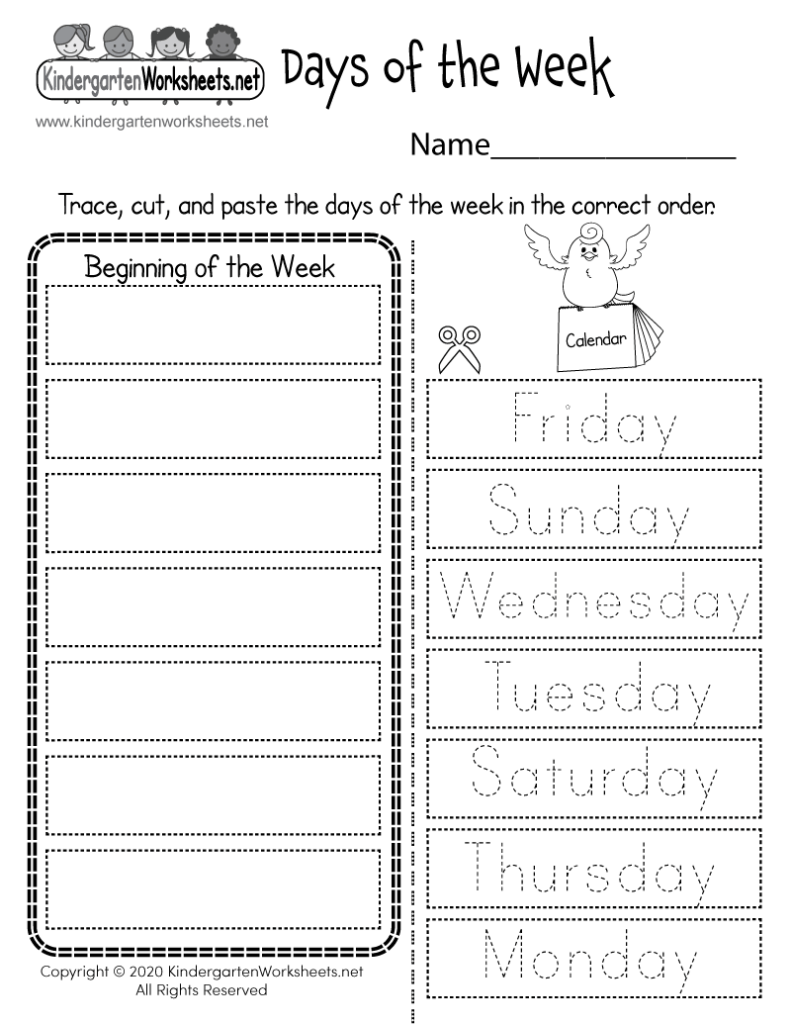 Days Of The Week Worksheets For Preschool Pdf