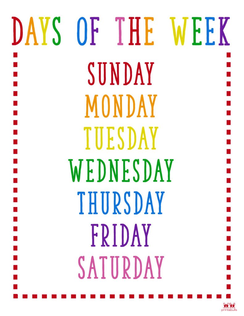 Days Of The Week Printables Free