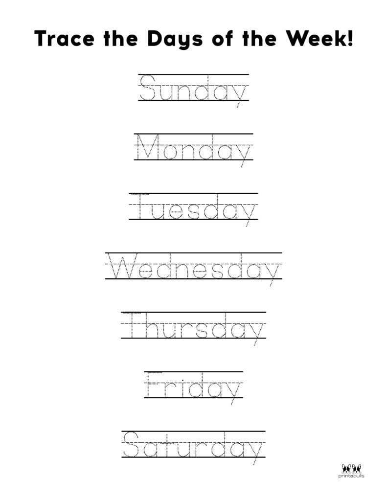 Trace Days Of The Week Worksheet