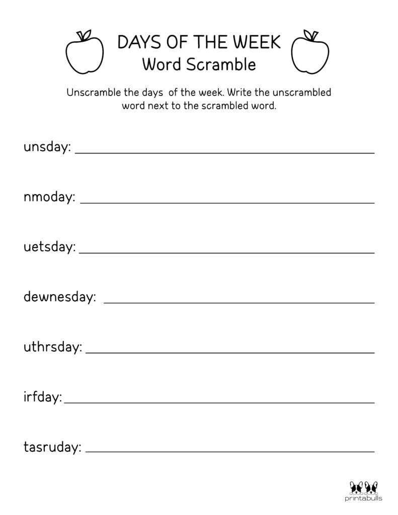 Days Of The Week Worksheets Printables 50 Free Pages Printabulls