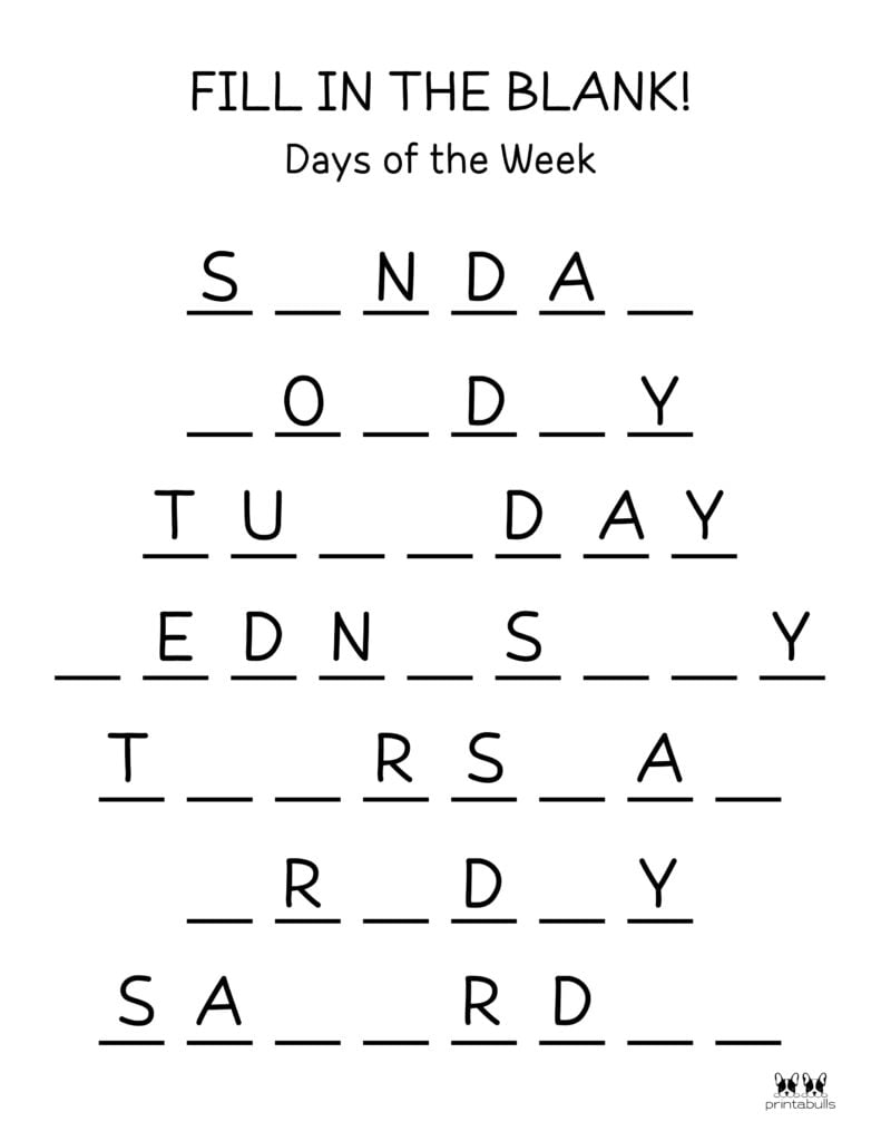 Days Of The Week Worksheets For Preschool Pdf