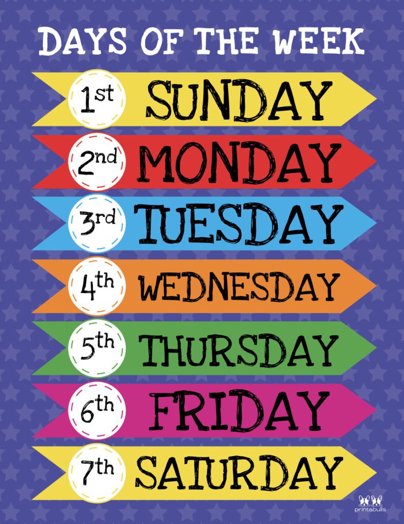 Days Of The Week Print Out