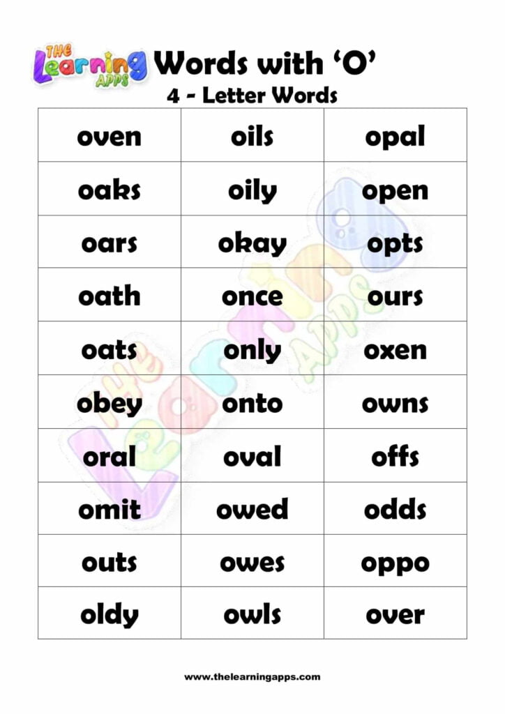 Download Free Printable 4 LETTER WORD STARTING WITH O