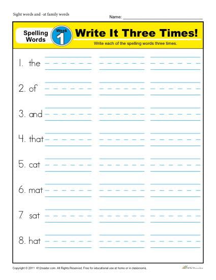 First Grade Spelling Words List Week 1 K12reader