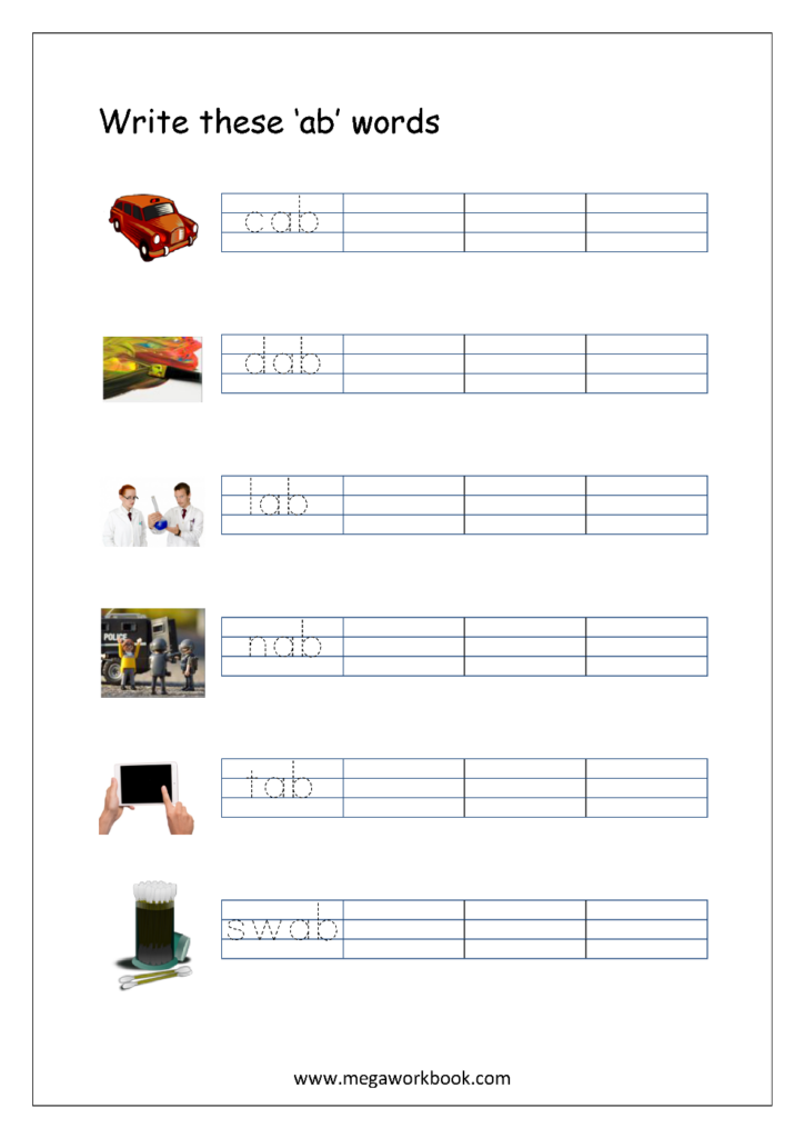 3 Letter Words Practice Sheets