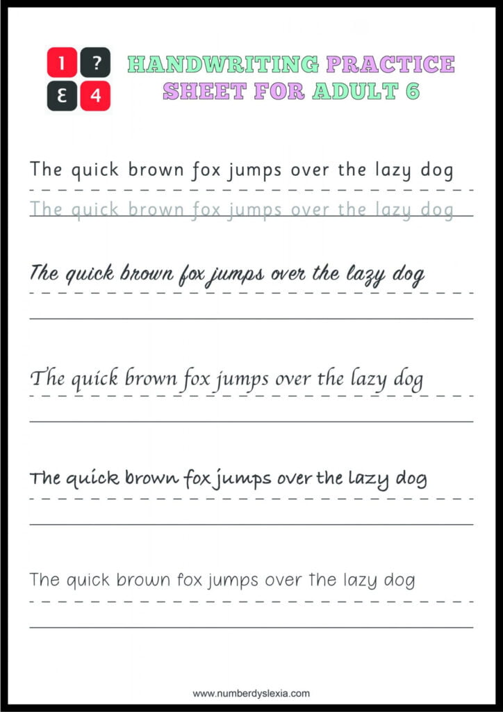 Handwriting Practice Worksheets Pdf For Adults