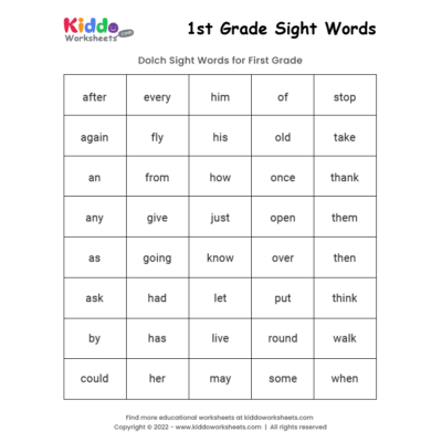 1st Grade Sight Words Worksheets Pdf