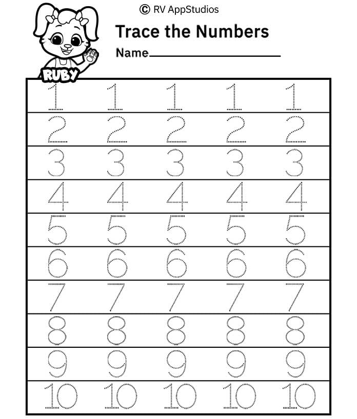 Free Printable Worksheets For Kids Dotted Numbers To Trace 1 10 Worksheets