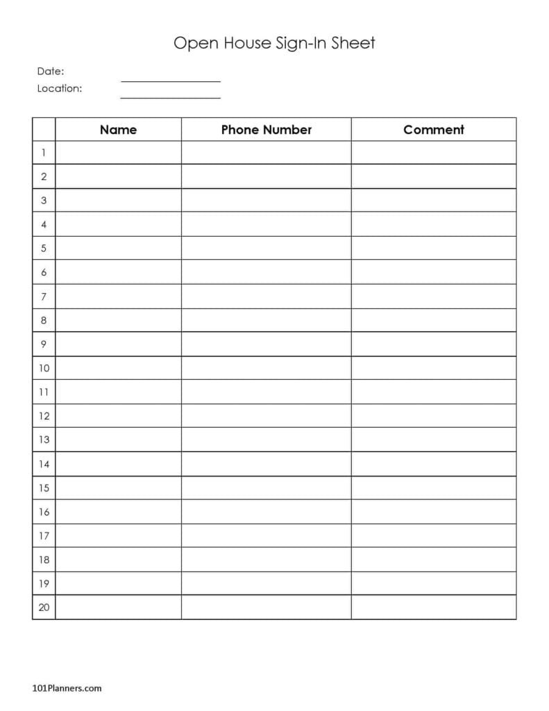 Sign In Sheet Template Printable