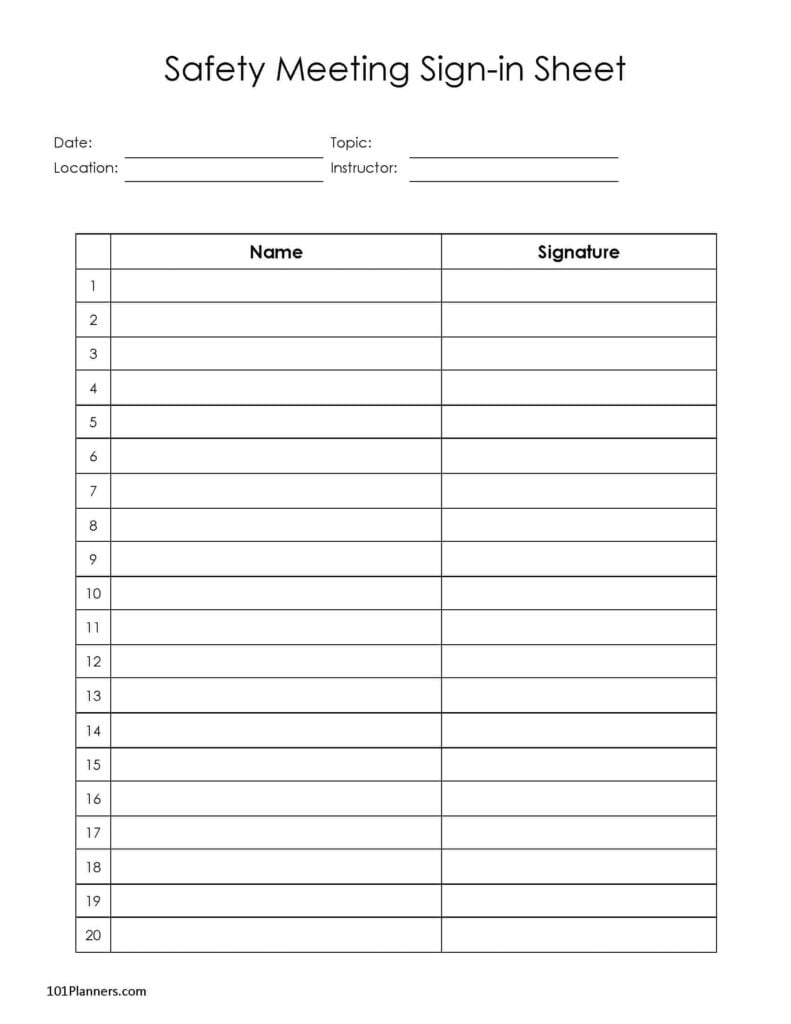 Printable Blank Signing In Sheet Template