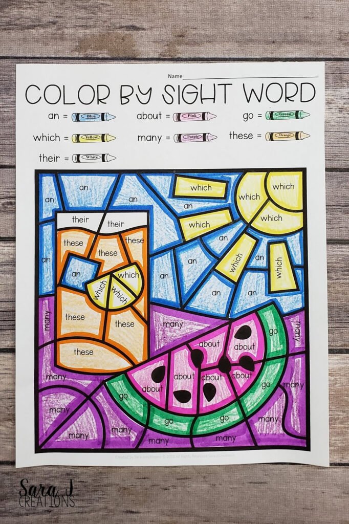 FREE Summer Color By Sight Word Coloring Pages Sara J Creations
