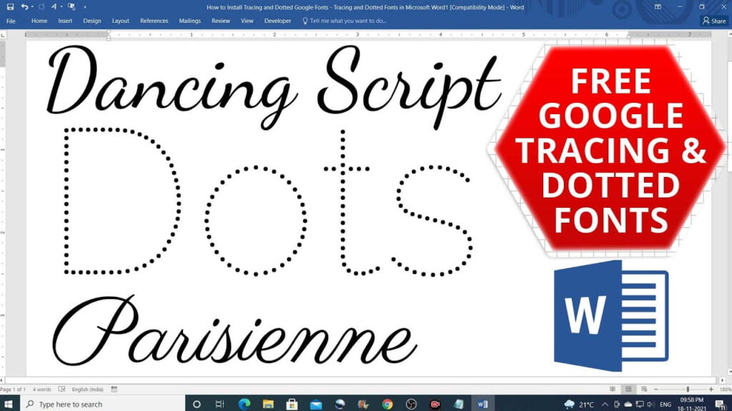 How To Install Tracing And Dotted Google Fonts Tracing And Dotted Fonts In Microsoft Word YouTube