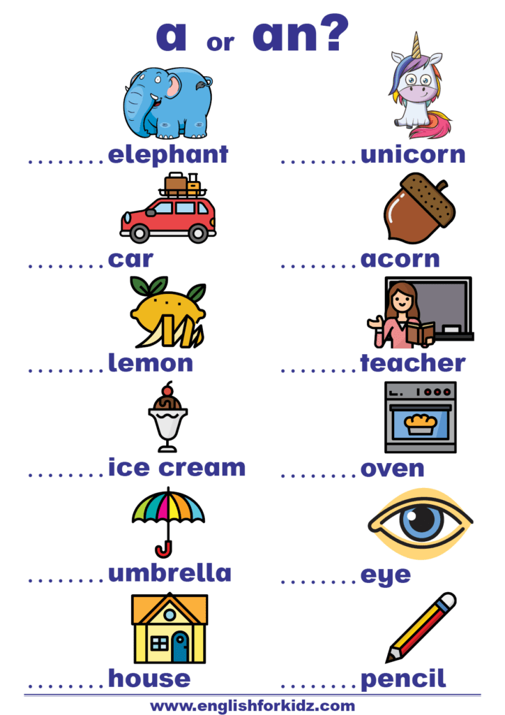 Article A And An Worksheets For Kindergarten