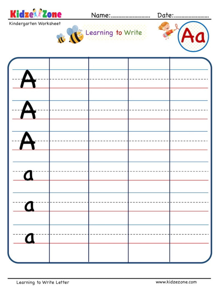 Kindergarten Letter A Writing Worksheet KidzeZone