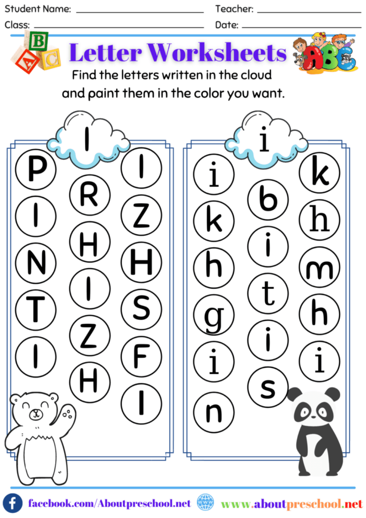 Letter I Worksheets For Preschoolers