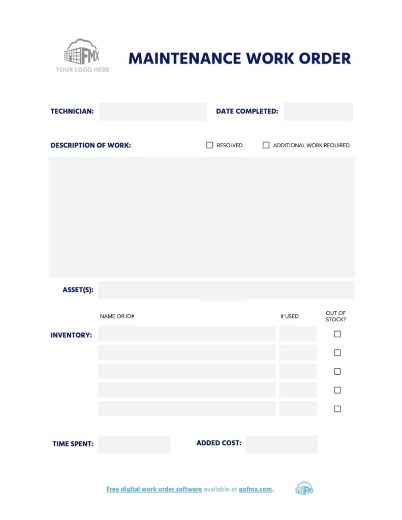 Editable Free Printable Work Order Template
