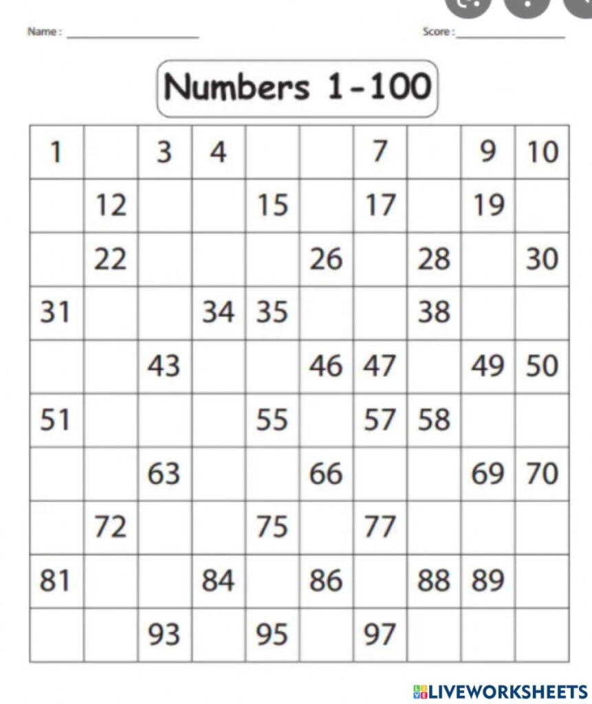 Missing Numbers 1 To 100 Worksheets