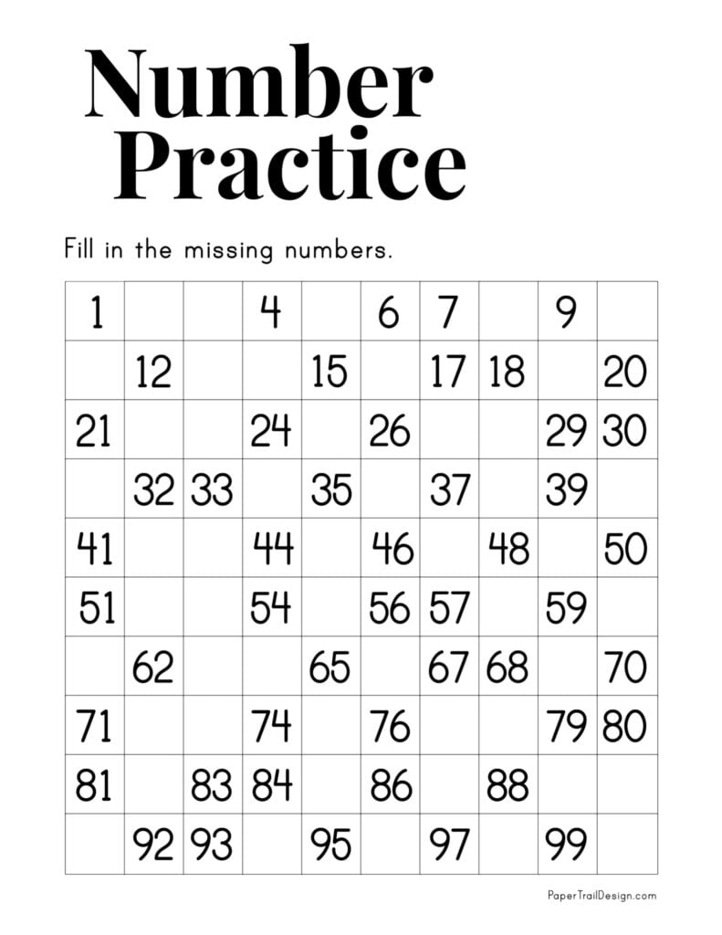 Missing Numbers 1 To 100 Worksheets