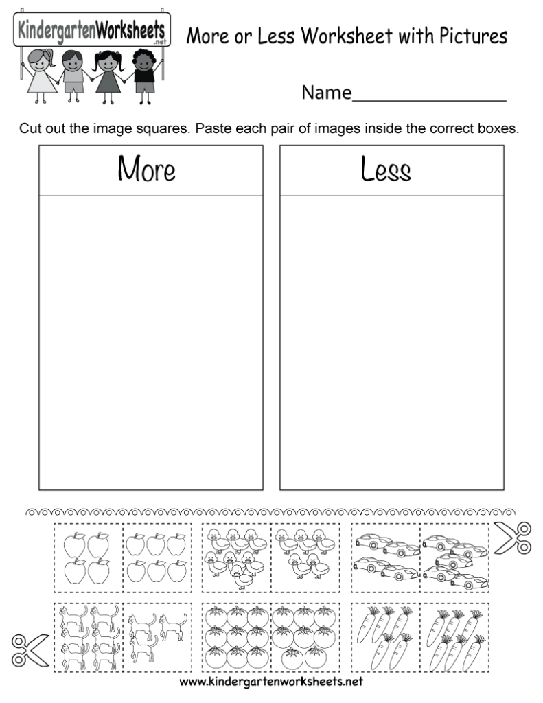 More Or Less Worksheet Kindergarten