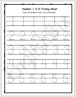 1 To 5 Tracing Worksheet
