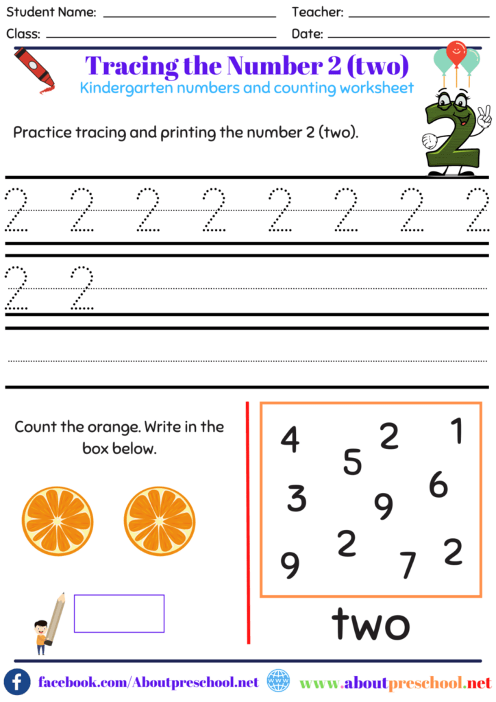 Number Worksheets For Kindergarten 2 About Preschool