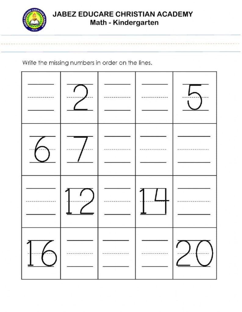 Numbers Worksheets For Kindergarten 1-20
