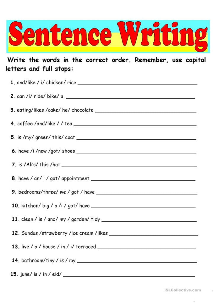 Learning To Write Sentences Worksheets