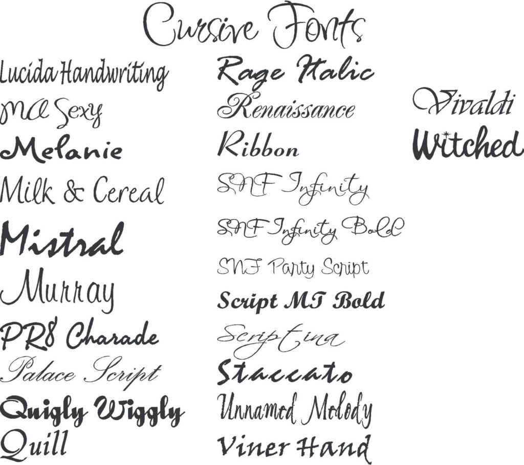 Cursive Font Names In Word