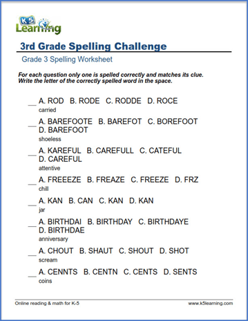 Spelling Worksheets For Grade 3 K5 Learning