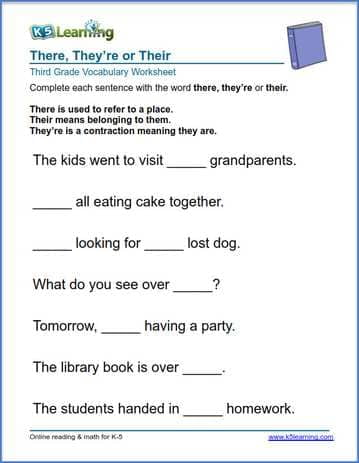 There They re Or Their In Sentences Worksheets K5 Learning