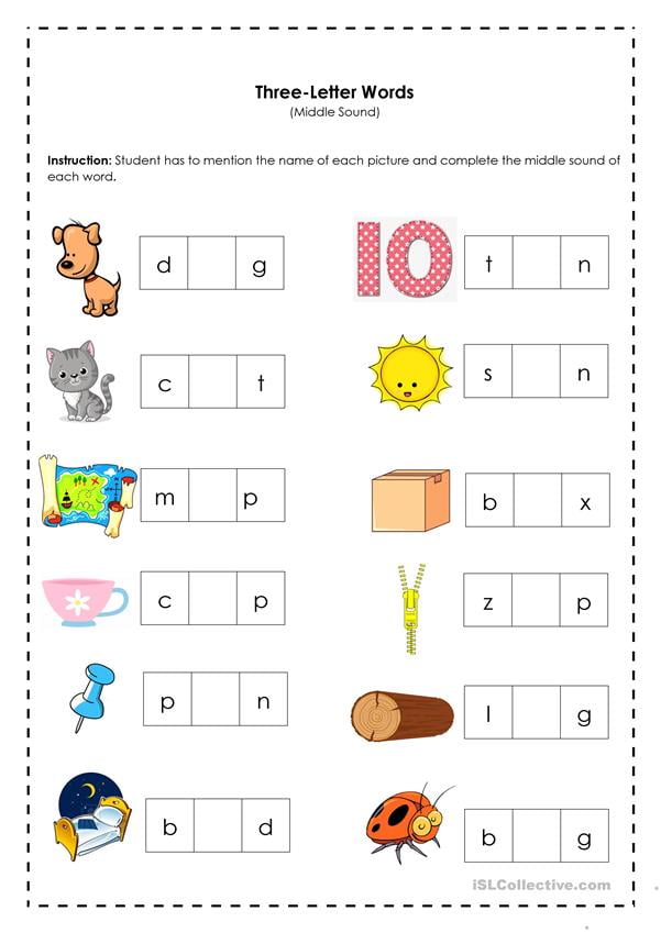 Three letter Words Middle Sound English ESL Worksheets For Distance Learning And Physical Classrooms