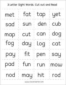 3 Letter Words For Pre K