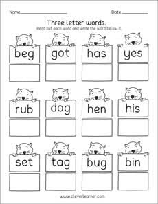 Three Letter Words Reading Writing And Matching Worksheets For Preschool And Kindergarten Kids