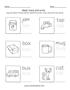 3 Letter Word Tracing Worksheets