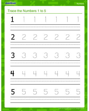 Trace The Numbers 1 To 5 Numbers Worksheet For Kids JumpStart